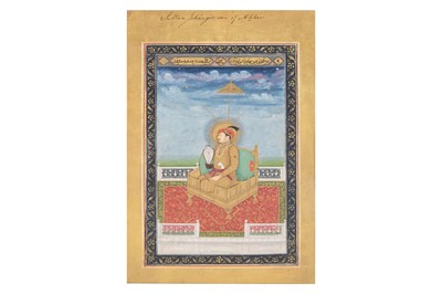 Lot 164 - A LOOSE INDIAN COURTLY ALBUM WITH ENTHRONED PORTRAITS OF MUGHAL EMPERORS AND THEIR ANCESTORS