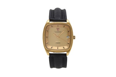 Lot 31 - AN EXTREMELY RARE MEN'S OMEGA 18K YELLOW GOLD ELECTRONIC WRISTWATCH WITH A SOLID GOLD DIAL.