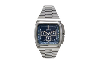 Lot 15 - A MEN'S ZENITH STAINLESS STEEL AUTOMATIC CHRONOGRAPH.