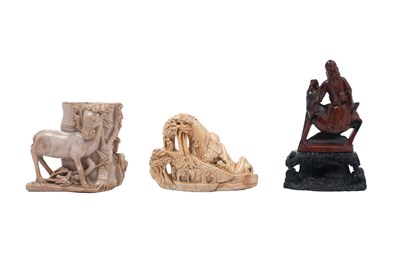 Lot 1 - A GROUP OF THREE CHINESE SOAPSTONE CARVINGS