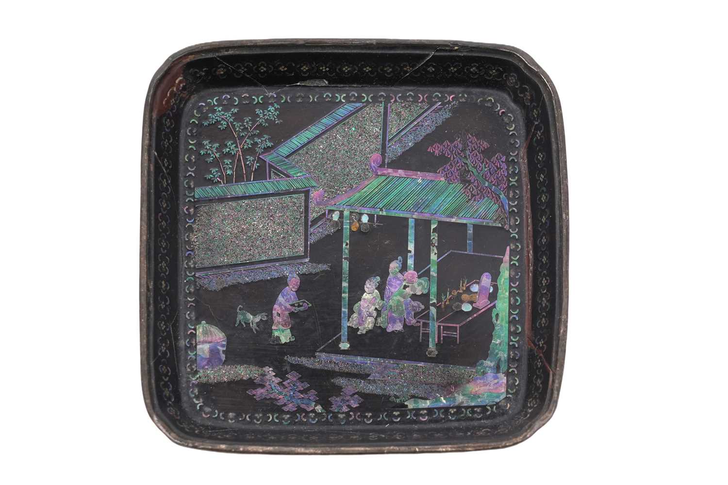 Lot 68 - A RARE CHINESE SQUARE MOTHER-OF-PEARL INLAID LACQUER TRAY