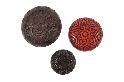 Lot 116 - THREE JAPANESE CIRCULAR LACQUER BOXES AND COVERS