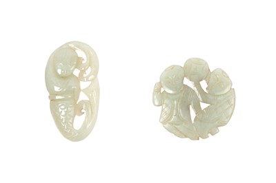 Lot 3 - TWO CHINESE CELADON JADE RETICULATED PLAQUES