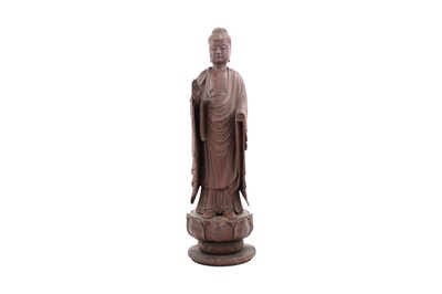 Lot 114 - A JAPANESE WOOD FIGURE OF A BUDDHA AMIDA, AMIDA NYORAI