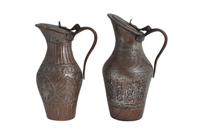 Lot 65 - TWO TINNED-COPPER LIDDED PITCHERS