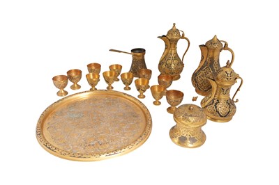 Lot 94 - A GILT COPPER TEAPOT AND COFFEE SET IN THE OTTOMAN TASTE