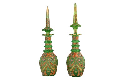 Lot 225 - A PAIR OF BOHEMIAN GLASS BOTTLES FOR THE PERSIAN MARKET