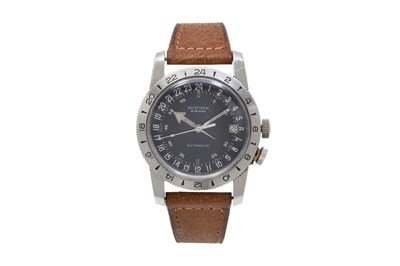 Lot 48 - A PILOT'S GLYCINE AUTOMATIC GMT STAINLESS STEEL WRISTWATCH.