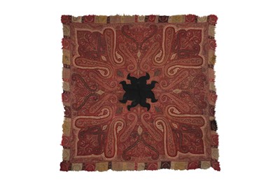 Lot 235 - AN EMBROIDERED KASHMIRI SQUARE SHAWL (AMLI RUMAL)