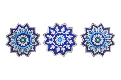 Lot 25 - THREE MULTAN POTTERY STAR SHAPED TILES