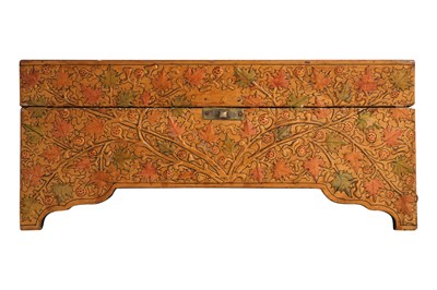 Lot 204 - A WOODEN LACQUERED KASHMIRI REHAL QUR'AN BOX AND STAND