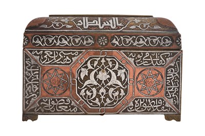 Lot 54 - A DAMASCUS SILVER AND COPPER INLAY BRASS BOX