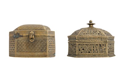 Lot 73 - TWO PANDAN OR BETEL NUT BRASS BOXES