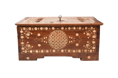 Lot 218 - AN ANGLO-INDIAN WOODEN CHEST WITH BONE-INLAID DECORATION