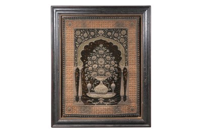 Lot 239 - AN INDIAN ZARDOZI EMBROIDERED TEXTILE PANEL