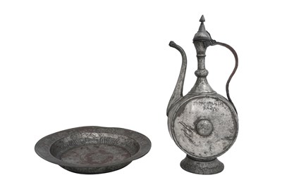 Lot 86 - AN OTTOMAN ARMENIAN TINNED COPPER EWER AND DISH