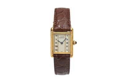 Lot 9 - A LADIES' MUST DE CARTIER ARGENT GOLD-PLATED WRISTWATCH.