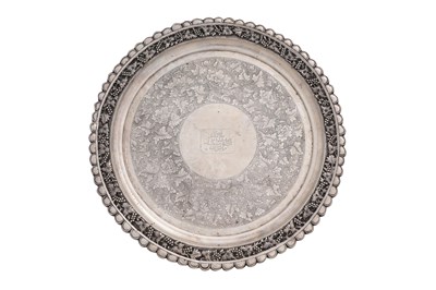 Lot 189 - A CHINESE SILVER TRAY WITH PERSIAN DEDICATION TO MOSTASHAR AL-DOWLEH