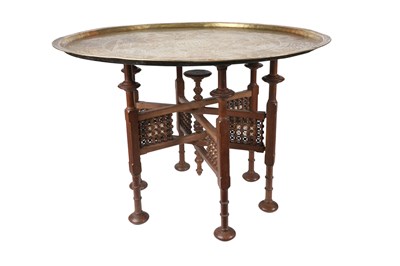 Lot 55 - λ A LARGE BRASS MAMLUK REVIVAL TRAY AND STAND