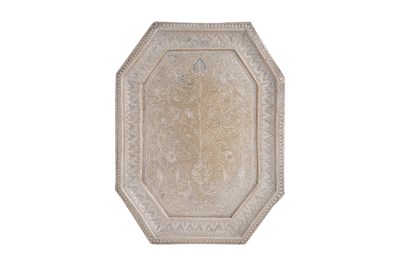 Lot 181 - A KASHMIRI SILVER-PLATED OCTAGONAL TRAY