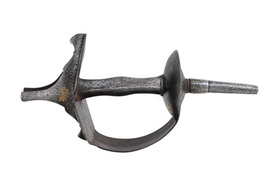 Lot 171 - AN INDIAN STEEL SWORD (FARANGI) HANDLE WITH KOFTAGARI DECORATION