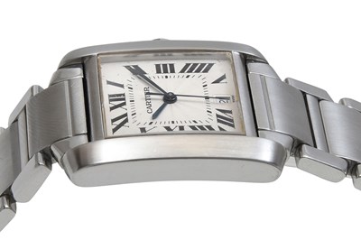 A UNISEX CARTIER AUTOMATIC STAINLESS STEEL BRACELET WATCH.