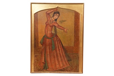 Lot 114 - A QAJAR PAINTING OF A DANCING LADY