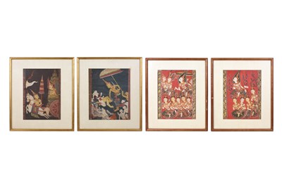 Lot 105 - FOUR THAI PAINTINGS OF LOCAL EPIC TALES AND LORES