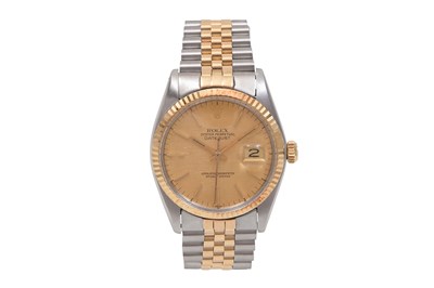 Lot 73 - A RARE MEN’S ROLEX STAINLESS STEEL AND 18K YELLOW GOLD AUTOMATIC BRACELET WATCH.