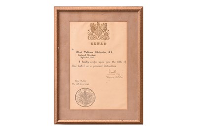 Lot 83 - AN OFFICIAL PRINTED INDIAN SANAD (APOSTILLE) FROM THE VICEROY OF INDIA, ARCHIBALD P. WAVELL