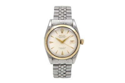 A VINTAGE AND RARE  ROLEX MEN’S STAINLESS STEEL AND 18K YELLOW GOLD MANUAL BRACELET WATCH.