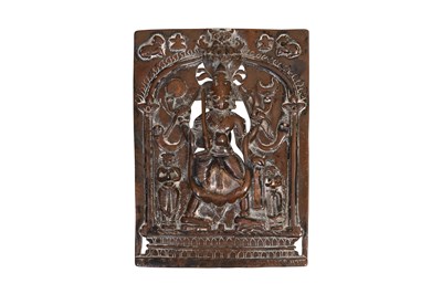 Lot 59 - A MOULDED HIGH-RELIEF AND OPENWORK DEVOTIONAL BRONZE PLAQUE OF THE SHAIVA DEITY, BHAIRAVA