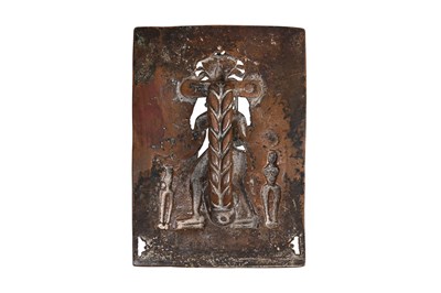 Lot 59 - A MOULDED HIGH-RELIEF AND OPENWORK DEVOTIONAL BRONZE PLAQUE OF THE SHAIVA DEITY, BHAIRAVA