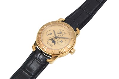 A TIFFANY & CO MEN’S 18K YELLWO GOLD AUTOMATIC TRIPLE CALENDAR AND MOON PHASE WRISTWATCH.