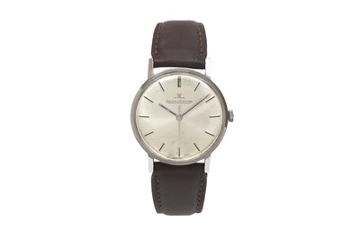 A VINTAGE JAEGER LECOULTRE MEN’S STAINLESS STEEL MANUAL WRISTWATCH.