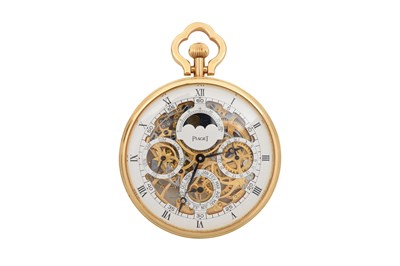 Lot 105 - A POSSIBLY UNIQUE PIAGET SKELETON 18K YELLOW GOLD POCKET WATCH.