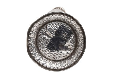 Lot 321 - A STORK-SHAPED INDIAN PARCEL-GILT SILVER ROSEWATER SPRINKLER (GULABPASH)