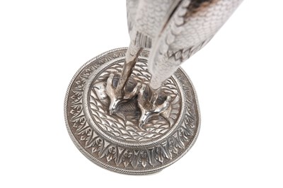 Lot 321 - A STORK-SHAPED INDIAN PARCEL-GILT SILVER ROSEWATER SPRINKLER (GULABPASH)