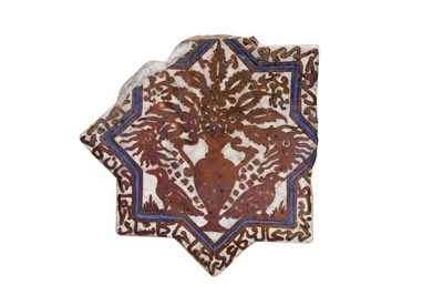 Lot 151 - TWO ILKHANID-REVIVAL COPPER LUSTRE-PAINTED STAR-SHAPED POTTERY TILES