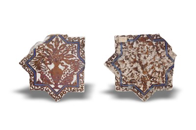 Lot 152 - TWO ILKHANID-REVIVAL COPPER LUSTRE-PAINTED STAR-SHAPED POTTERY TILES