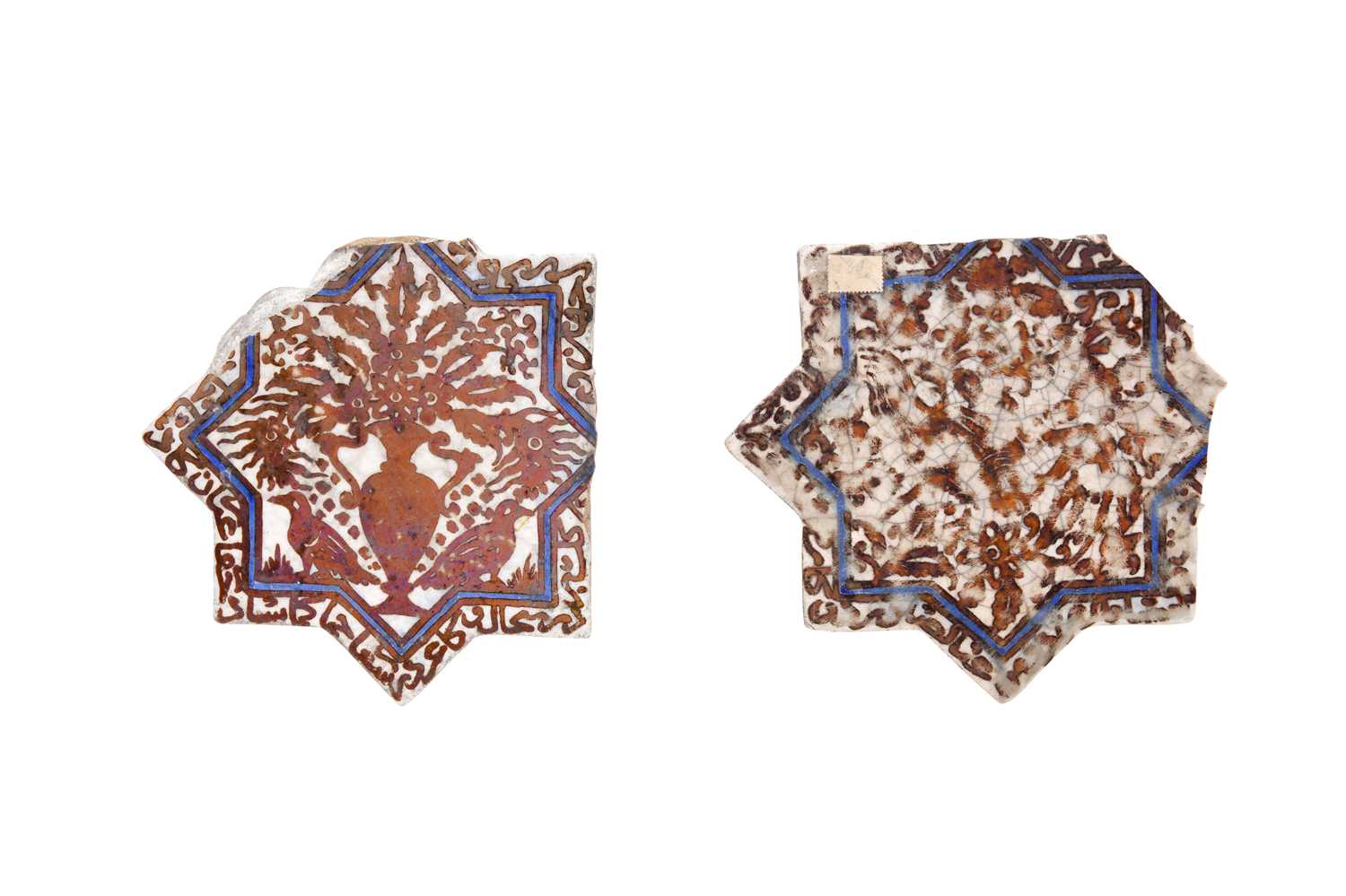 Lot 151 - TWO ILKHANID-REVIVAL COPPER LUSTRE-PAINTED STAR-SHAPED POTTERY TILES