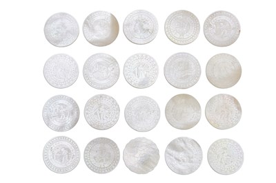 Lot 31 - A GROUP OF TWENTY CIRCULAR MOTHER-OF-PEARL COUNTERS