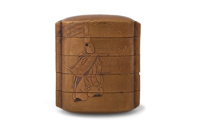Lot 141 - λ THREE JAPANESE INRO AND A TORTOISE SHELL CIGARETTE CASE
