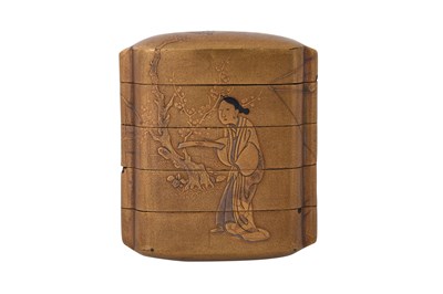 Lot 141 - λ THREE JAPANESE INRO AND A TORTOISE SHELL CIGARETTE CASE