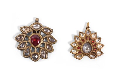 Lot 79 - TWO KUNDAN-SET LOTUS FLOWER PENDANTS