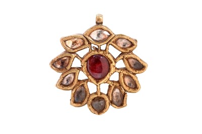 Lot 79 - TWO KUNDAN-SET LOTUS FLOWER PENDANTS