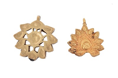 Lot 79 - TWO KUNDAN-SET LOTUS FLOWER PENDANTS