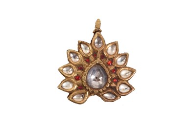 Lot 79 - TWO KUNDAN-SET LOTUS FLOWER PENDANTS