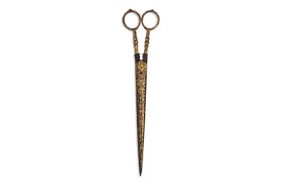 Lot 139 - A PAIR OF QAJAR GOLD-DAMASCENED STEEL CALLIGRAPHIC SCISSORS