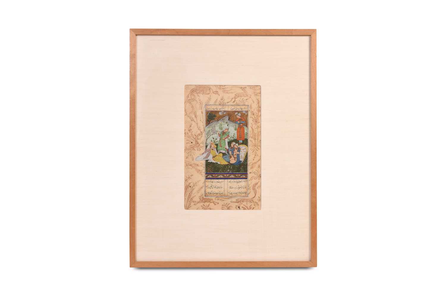 Lot 382 - A LOOSE ILLUSTRATED SAFAVID-REVIVAL FOLIO WITH POETRY AND GARDEN GATHERING